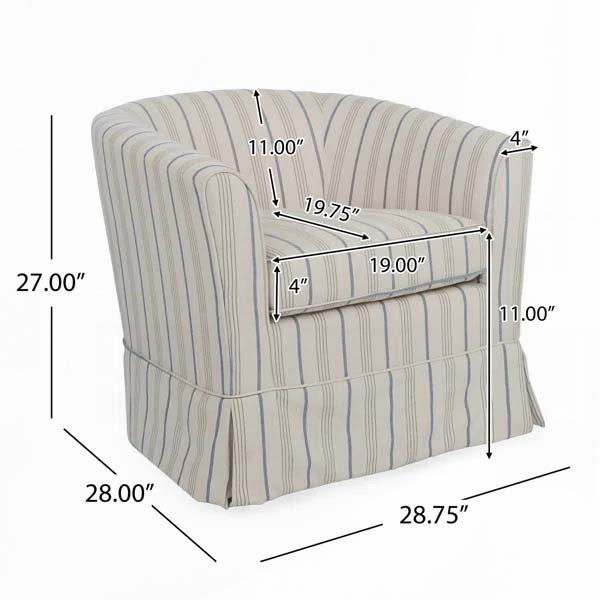 Fauteuil demi-tonneau pivotant et évasé, Rayures beiges