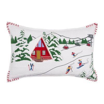 C & F Home Alpine Winter Ski Cabin Lodge Hooked Christmas Throw Pillow 14" X 22" In Red