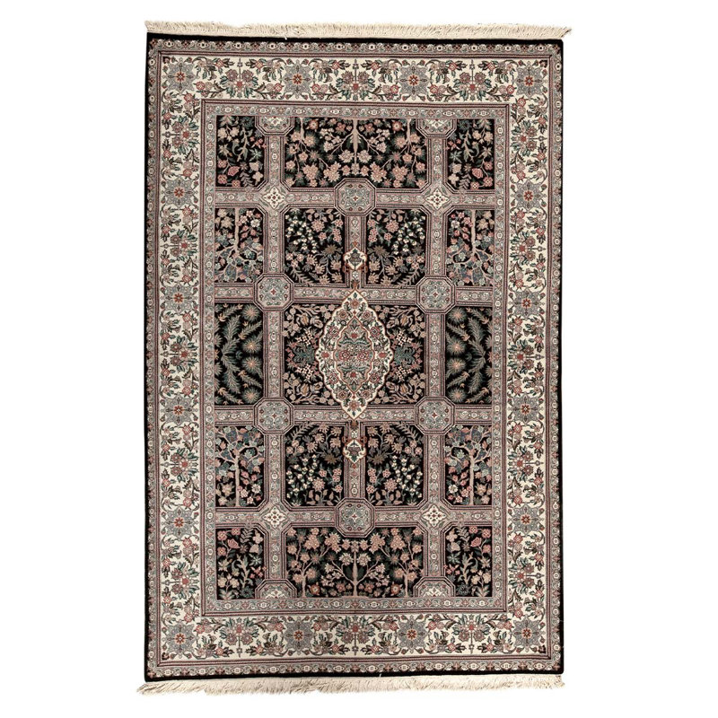 Tapis gris / noir / blanc de haute qualité noué à la main de conception unique