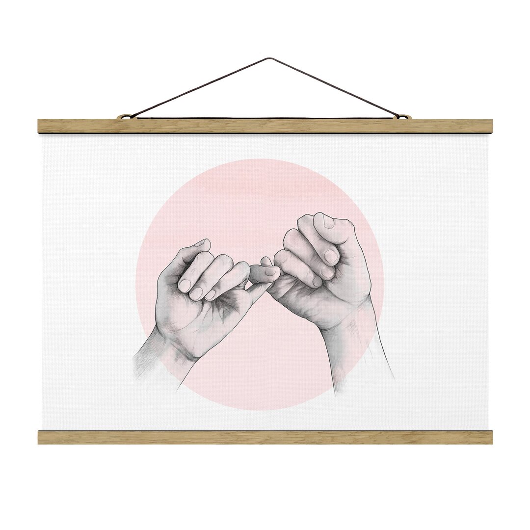 Stoffbild Illustration Hands Friendship Circle Pink White von Laura Graves