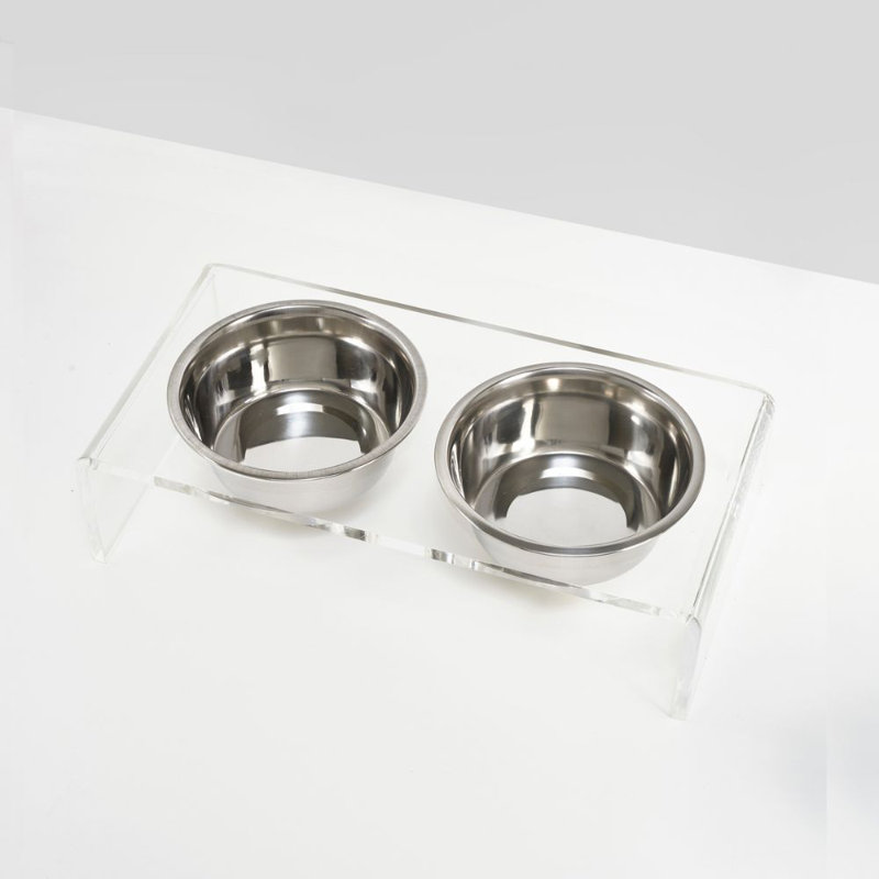 Small Clear Elevated Feeder with Silver Bowls, 1.5 cups