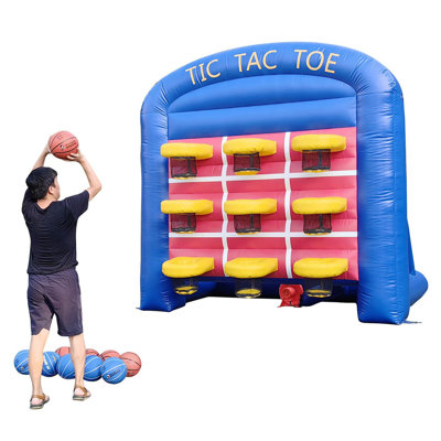 9 Balls Shooting Inflatable Basketball Hoop, An Inflatable Carnival Game with TIC TAC TOE Interactive Fun for Kids N Adults Outdoor Party, Team Activities, Heavy Duty Vinyl Material, Commercial Use