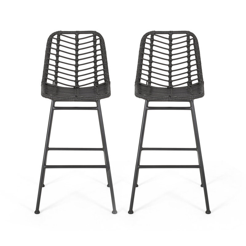 Tabourets de bar d'extérieur en osier (ensemble de 2), Gris