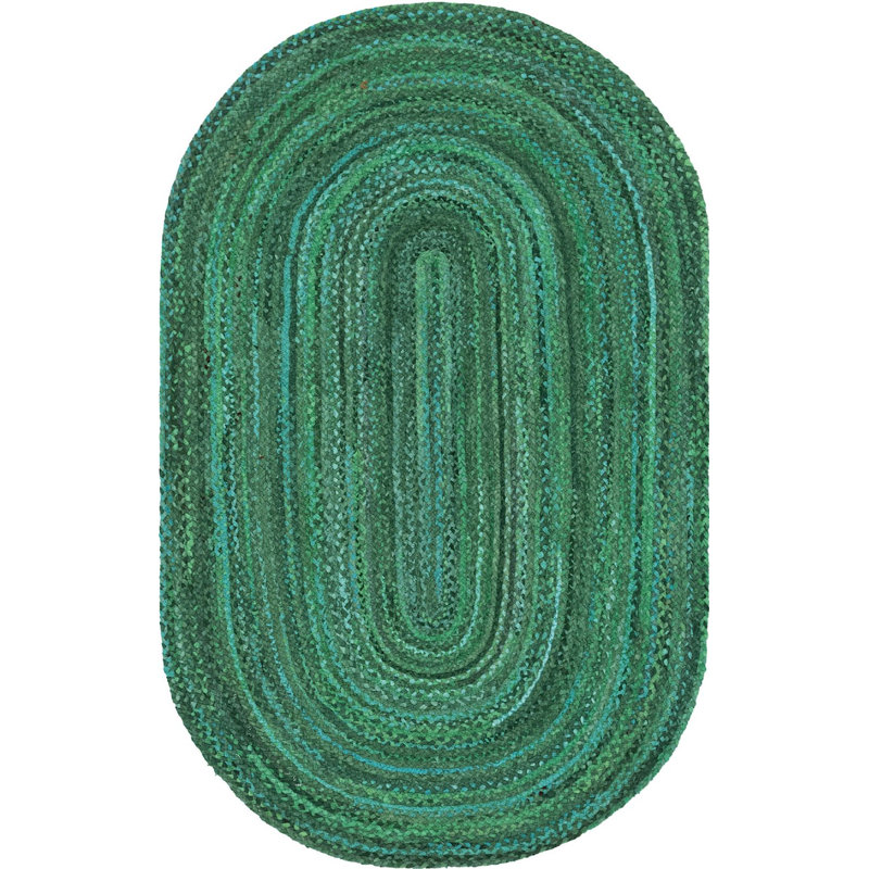 Tapis vert en coton tressé à la main Awena, Ovale 3 pi 3 po x 5 pi 1 po