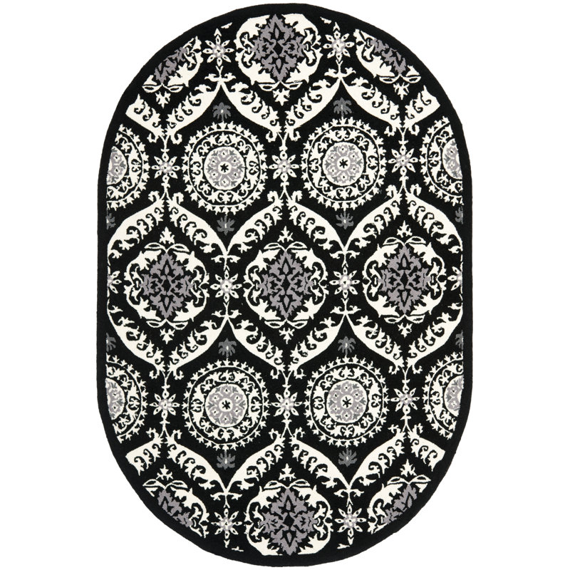 Holmsten Hand Hooked Wool Pile Floral Rug, Oval 4'6" x 6'6" 