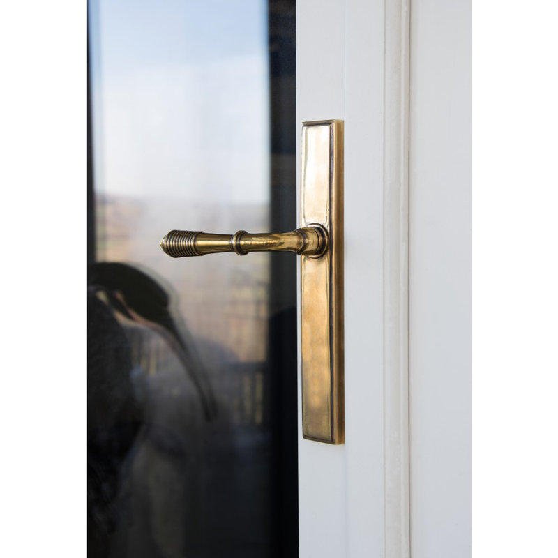 Reeded Slimline Lever Latch Set, Aged Brass