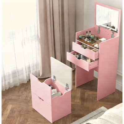 Coiffeuse et tabouret, ensemble de coiffeuse multifonctionnel 3-en-1, avec modes d'éclairage tricolore, miroir HD, deux tiroirs coulissants et tabouret de rangement caché