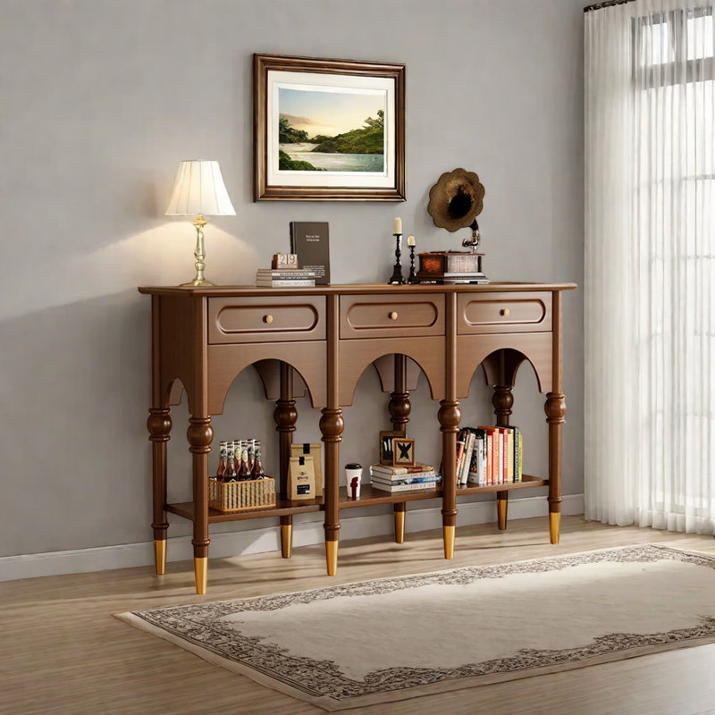 Console rétro en bois massif multifonctionnel, H 31,5 po x l 47,24 po x P 13,78 po, Brun