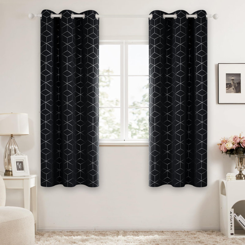 Decorative Silver Diamond Blackout Curtains(Set of 4), 42" W x 63" L, Black