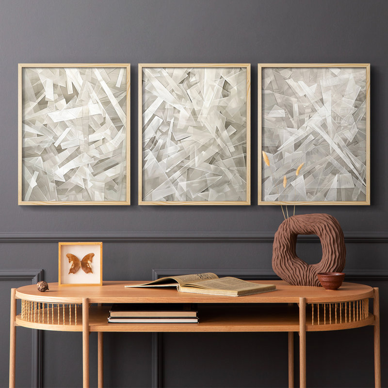 Abstrait, série 16, ensemble de 3 estampes numériques, prêt à accrocher, Encadré naturel, H 20 po x l 16 po