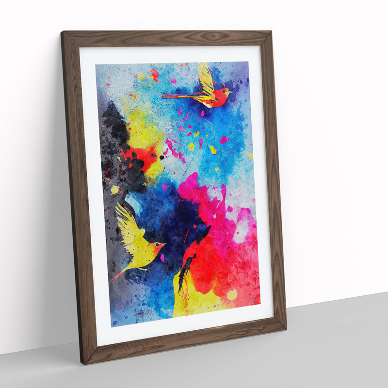 Bird Splash No.3 - Single Picture Frame Painting, 34cm H x 25cm W x 2cm D, Walnut