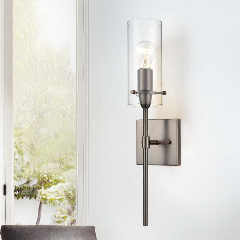 Everitt Armed Sconce, Clear, Satin Nickel