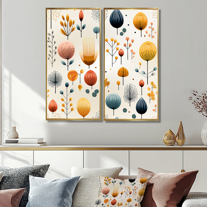 Haddad - Impressions sur toile Midcentury Large, 32" H x 32" W, Impression encadrée flottante, Gold