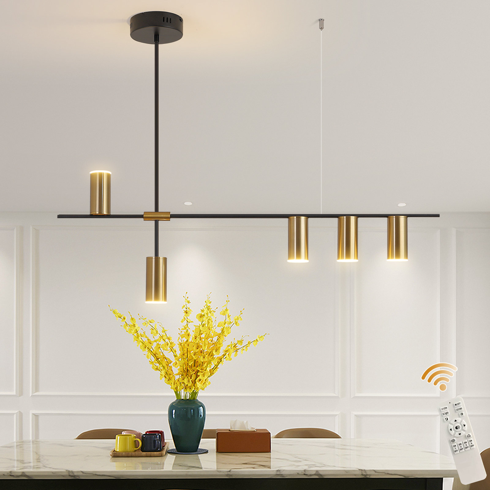Pendant Light Fixtures Dimmable Modern Led Chandelier Lighting With Spotlights Adjustable Linear Hanging Pendant Light For Kitchen Island Dining Room Living Room 