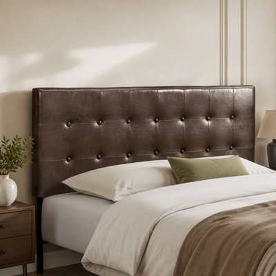 Bed, Headboard Only, Queen Size, Bedroom, Upholstered, Brown Leather Look, Transitional