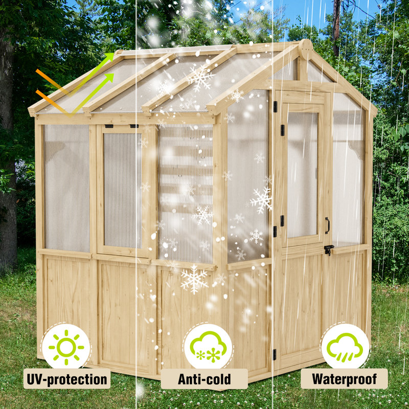 7x6 ft Beige Cedar and Polycarbonate Walk-In Greenhouse