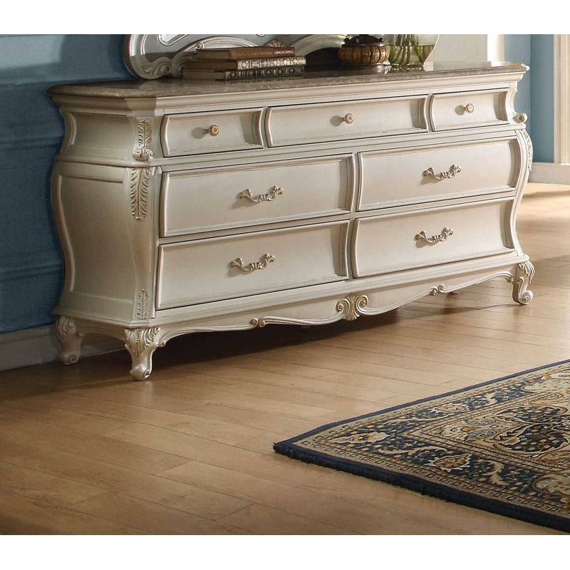 Commode 7 tiroirs Waldorf, Blanc perle