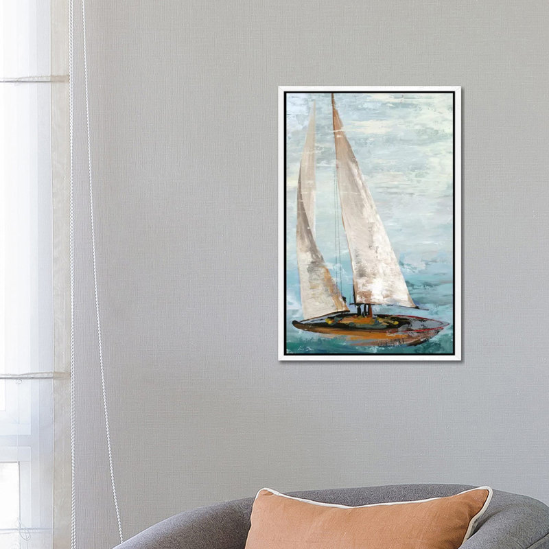 Quiet Boats III by Allison Pearce - Painting on Canvas, White Framed Canvas, 66.04 cm H x 45.72 cm W