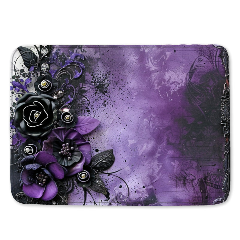 Tapis de bain floral, L 34 po x L 21 po, Mauve floral / abstrait