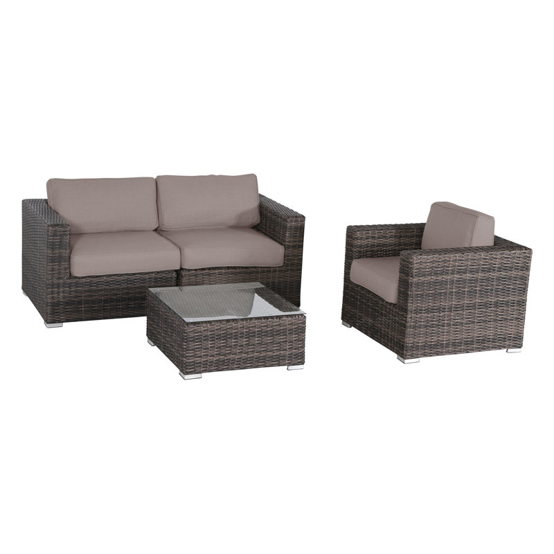 3-Person HDPE Wicker Outdoor Seating Group, Sunbrella Taupe