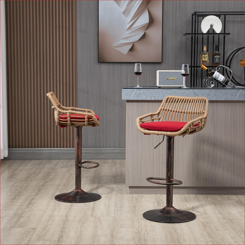Ensemble de 2 tabourets de bar pivotants réglables, hauteur comptoir avec repose-pieds pour la salle à manger de cuisine, pour adultes, rouge cramoisi