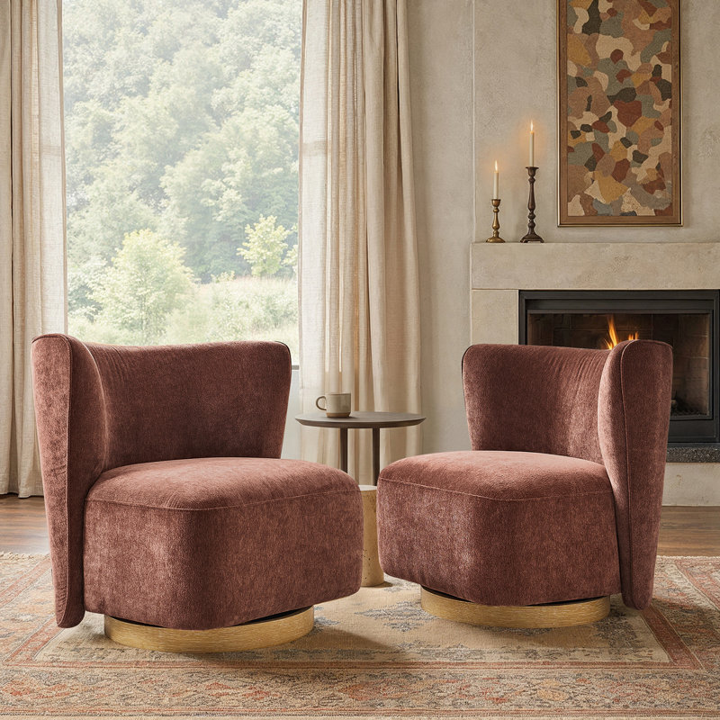 Socorro 31" W Modern Boucle Upholstered Wingback Swivel Barrel Chair with Fully Assembled, Rust