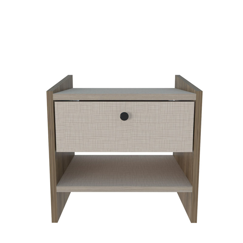 Berlin 1 Drawer Bedside Table, Walnut/Beige
