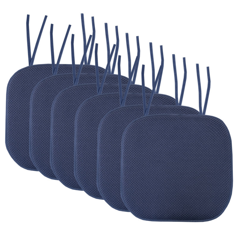 Honeycomb Memory Foam Non-Slip 16" x 16" Chair Cushion Pad with Ties, Navy, 4