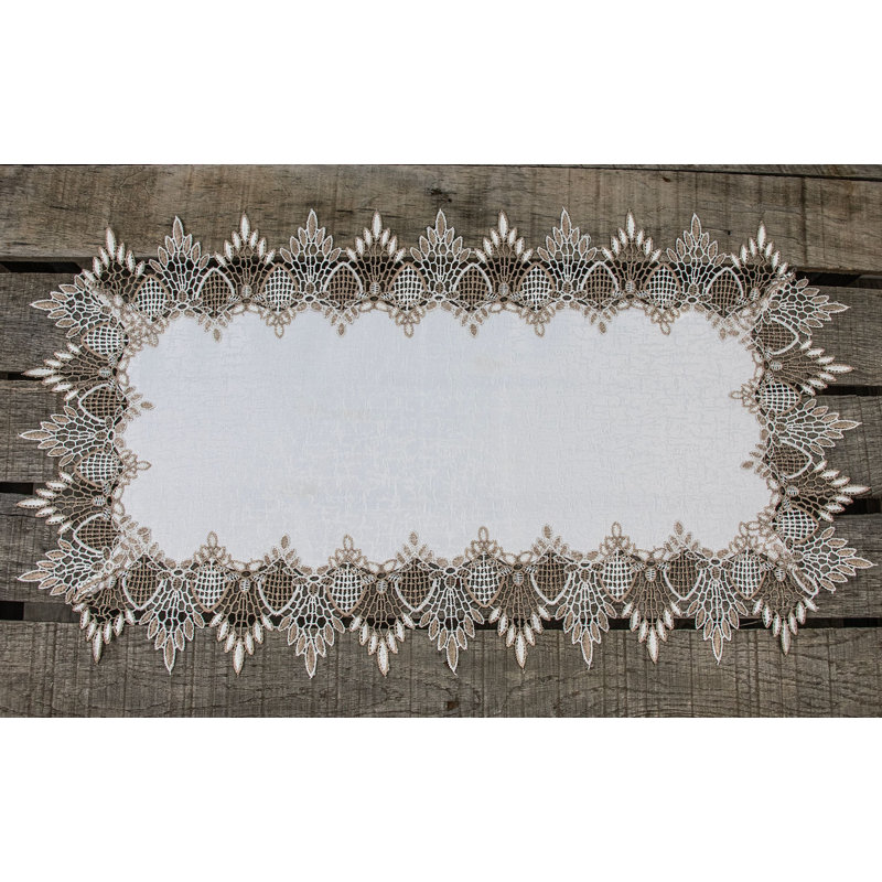 Petrosky Neutral Earth Tones White Jacquard Runners, 27" x 14"