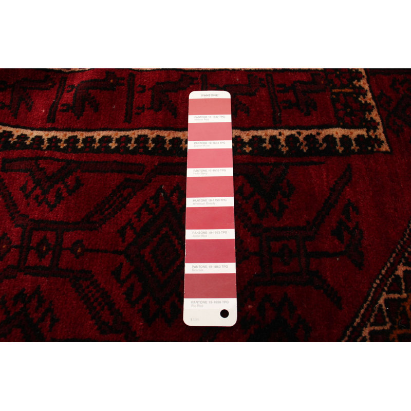 Tapis rouge en laine noué à la main de conception unique 4 pi 4 po x 8 pi nouvel âge Warrenton