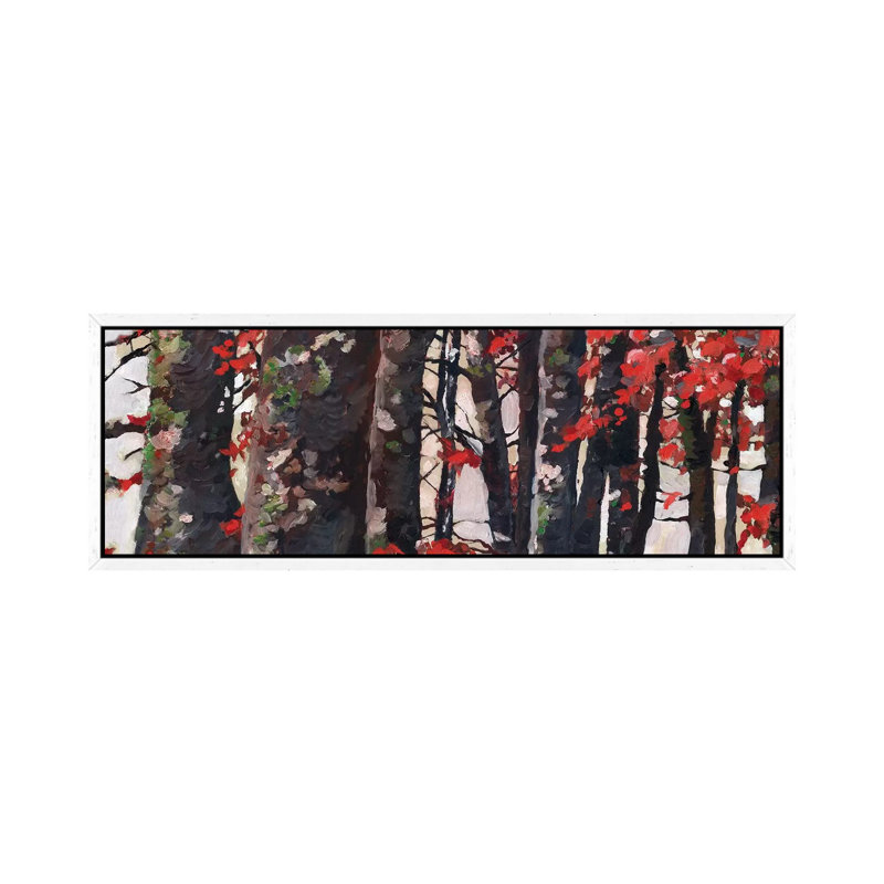 Red Leaves 1 Piece Panoramic Wall Art on Canvas, 30.48 cm H x 91.44 cm W, White Framed