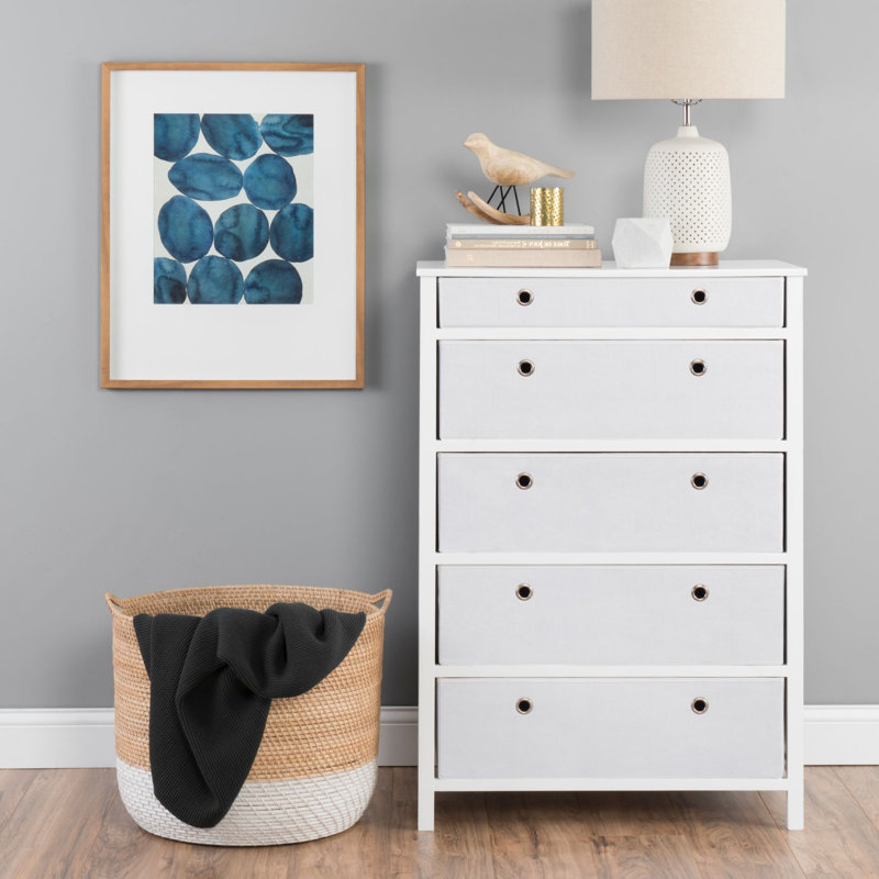 Commode 5 tiroirs tall Leiser, Blanc