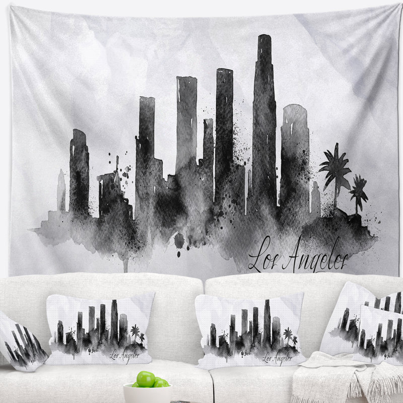 Paysage urbain tapisserie silhouette noire de los angeles, H 32 po x l 39 po