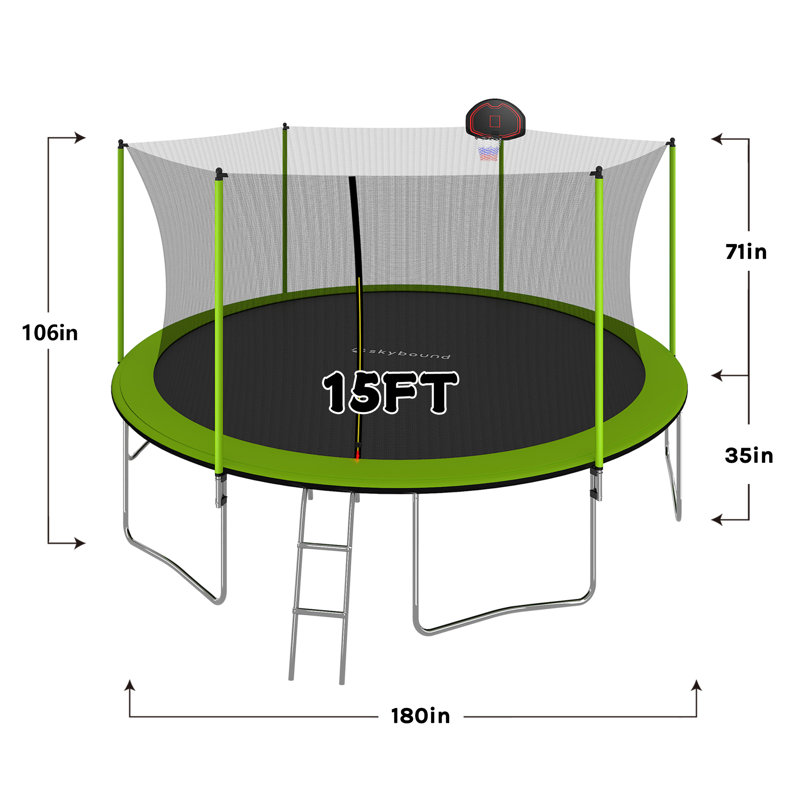Skybound 15ft Green Round Trampoline with Safety Enclosure