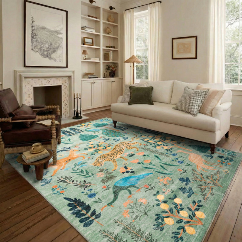 Tapis lavable à la machine Jungle, Vert, Rectangulaire 4 pi x 6 pi