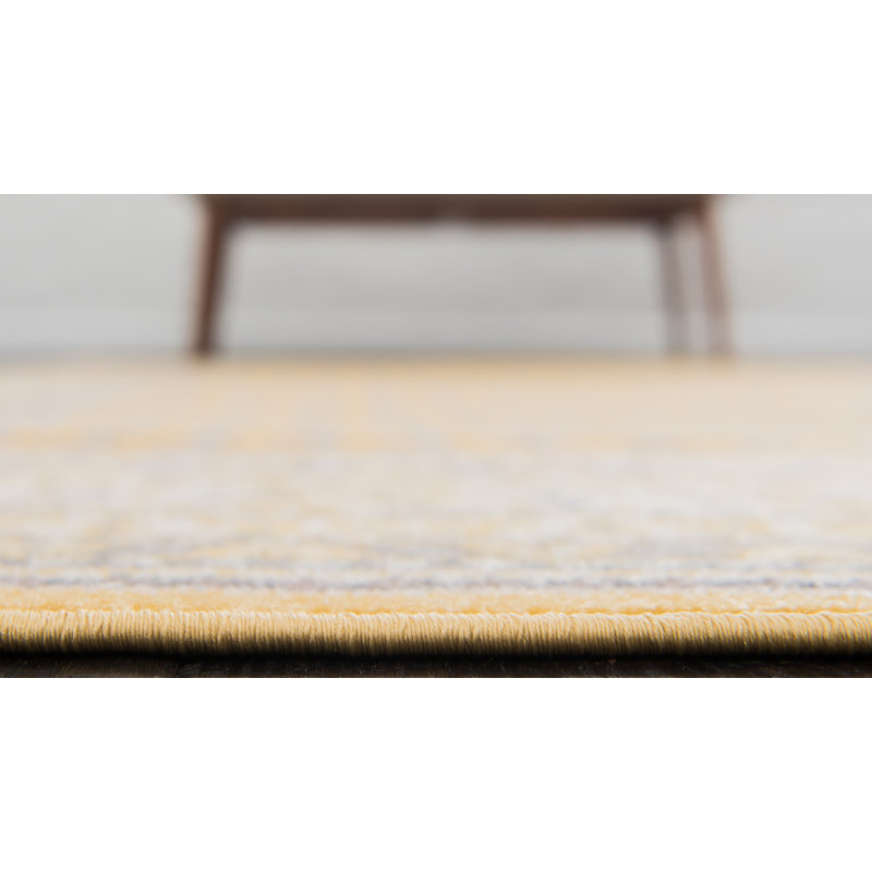 Swinson Geometric Area Rug, Yellow, Round 8'