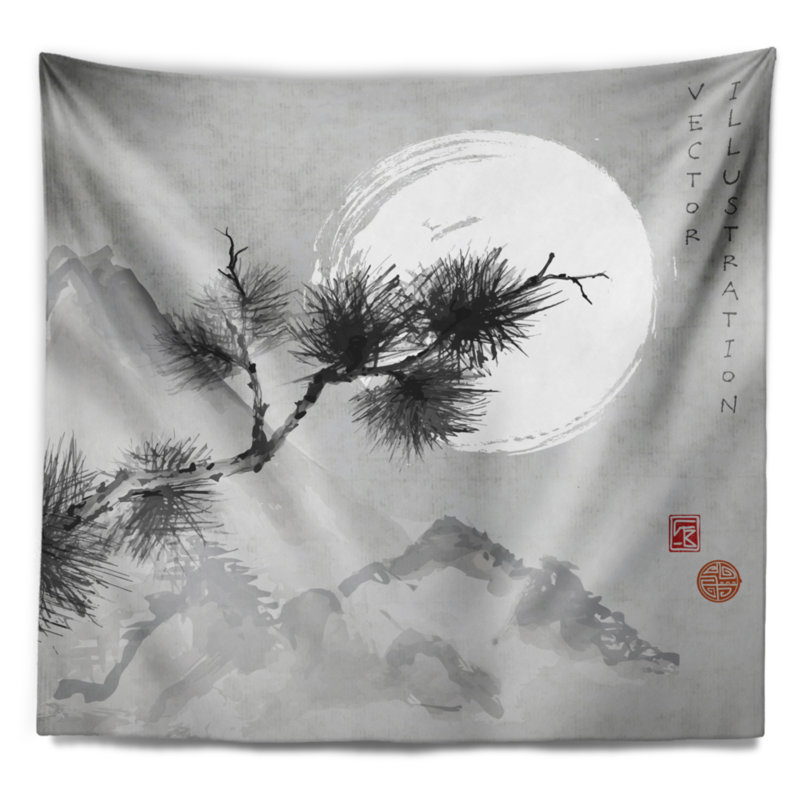 Tapisserie de branche de pin japonais, H 32 po x l 39 po