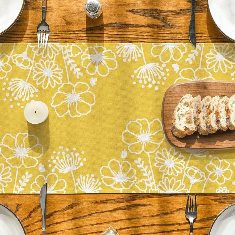 Chemin de table Bloom - Fleurs et papillons - Jaune - 13 x 72 pouces, décoration de maison