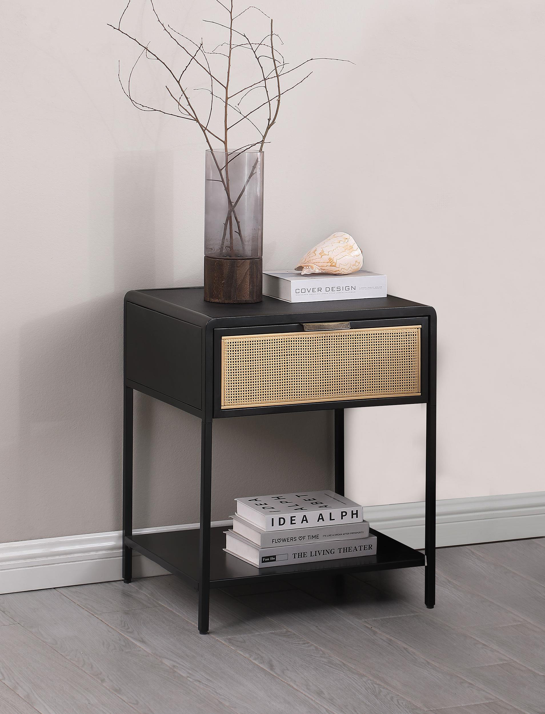 Amherst 1-drawer Radio Weave Cane Metal Bedside Table White