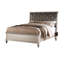 Très grand lit avec tête de lit tapissier en similicuir argenté, pièce de décoration de chambre à coucher ultra-moderne en cuir de taille contemporaine et fabrication en bois de pin