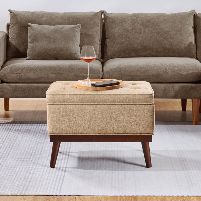 Luciano Mid Century Storage Ottoman, Tan