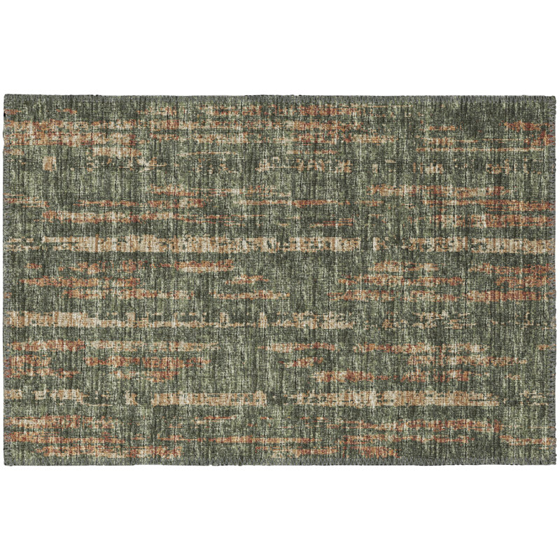 Tapis abstrait vert tissé à la machine, Rectangle 1 pi 8 po x 2 pi 6 po