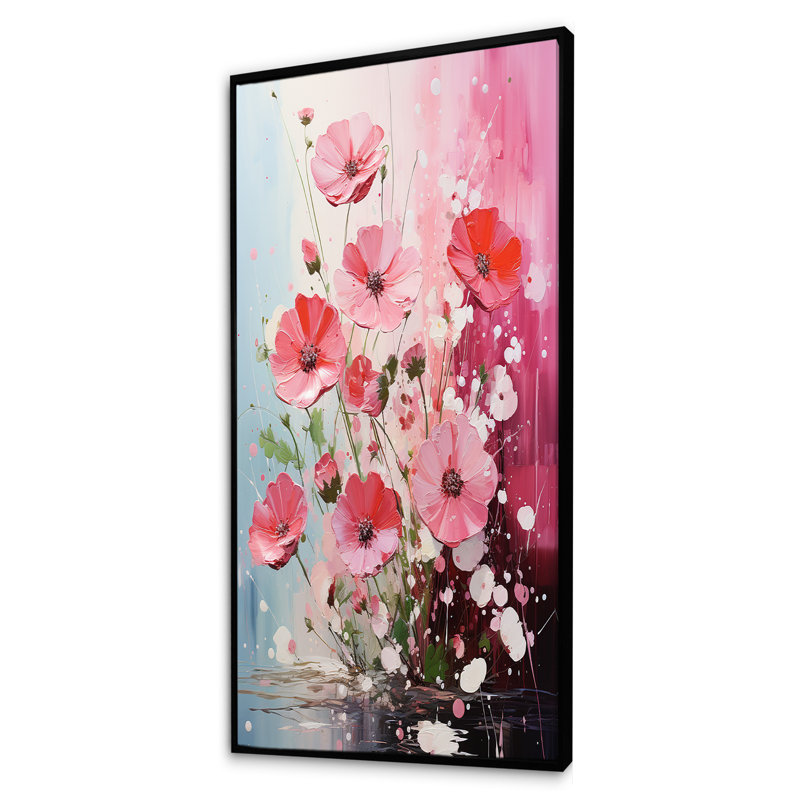 Fuchsia rose et pétales printaniers - Fuschia, Cadre flottant noir, H 32 po x l 16 po
