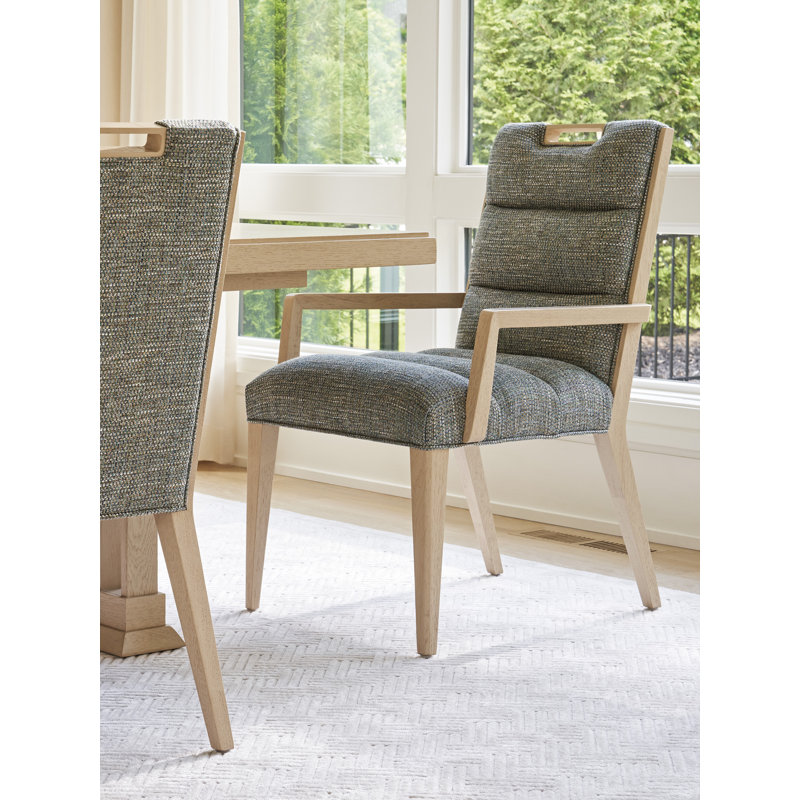 Sunset Key Aiden Upholstered Back Arm Chair, Green/Gray/Brown Polyester