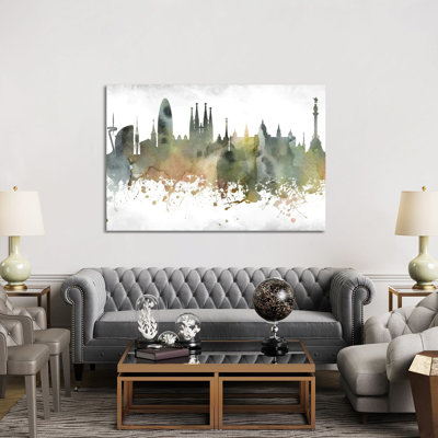 Barcelona Skyline by WallDecorAddict - Wrapped Canvas Print