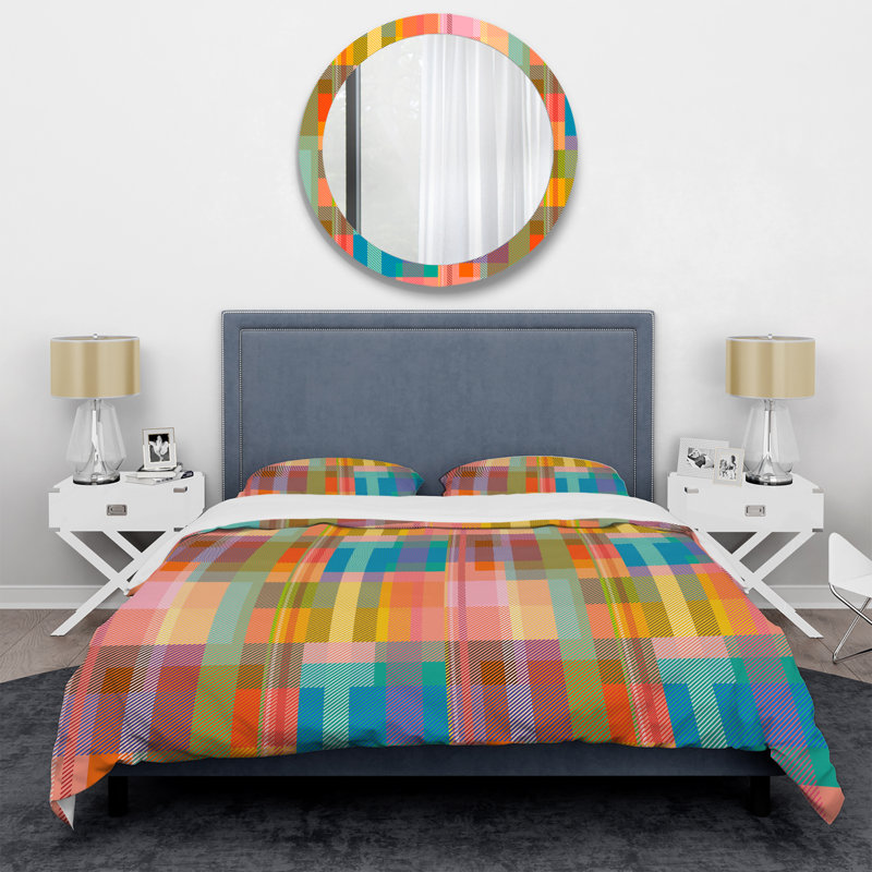 Ensemble de housse de couette en microfibre jaune / bleu / brun 3 pièces, Housse de couette pour grand lit et 2 taies décor