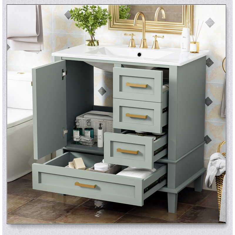 Ensemble de meuble-lavabo moderne avec lavabo, comprenant une porte à fermeture douce, plusieurs tiroirs et un cadre en bois massif pour un rangement et un style améliorés