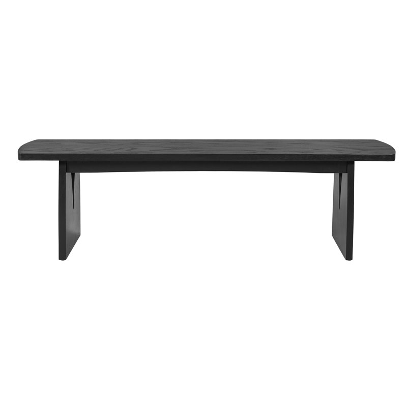 Lennox 62.99" Long Modern Minimalist Dining Bench with Acacia Wood Legs, Geometric Cutout Base for Dining Room, Hallway, Living Room