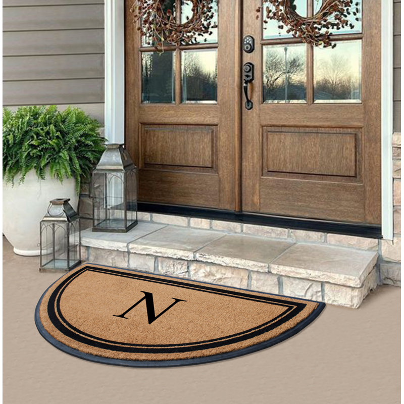 Jalacia Natural Coir & Rubber Half Round Monogrammed 36" x 72"  Non-Slip Outdoor Doormat, N