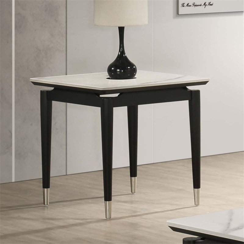 Ensemble de table 3 pièces de style contemporain avec plateau en pierre frittée et pieds de flèches coiffées, parfait pour les espaces de vie modernes
